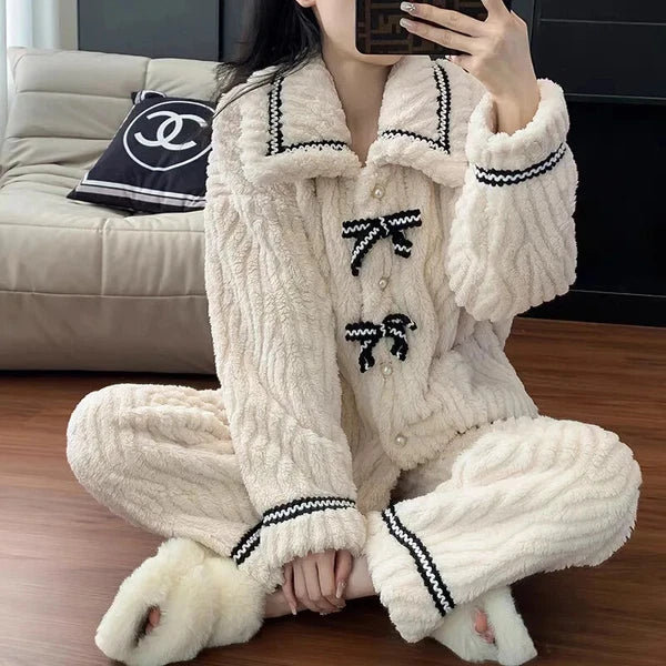2Pcs/set Women's Pajamas Autumn Winter Students Home Wear Padded and Thickened