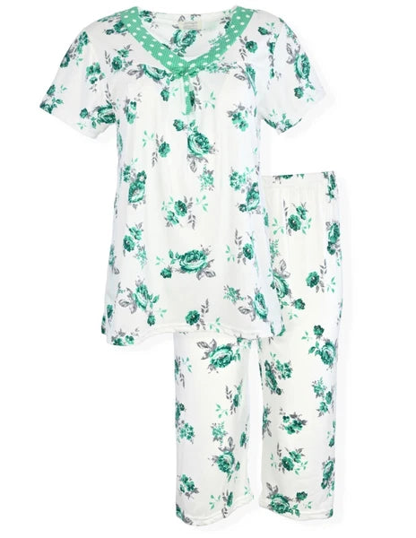 JEFFRICO Womens Capri Pajama Set 2 Piece Short Sleeve Top & Capri Pants  801C