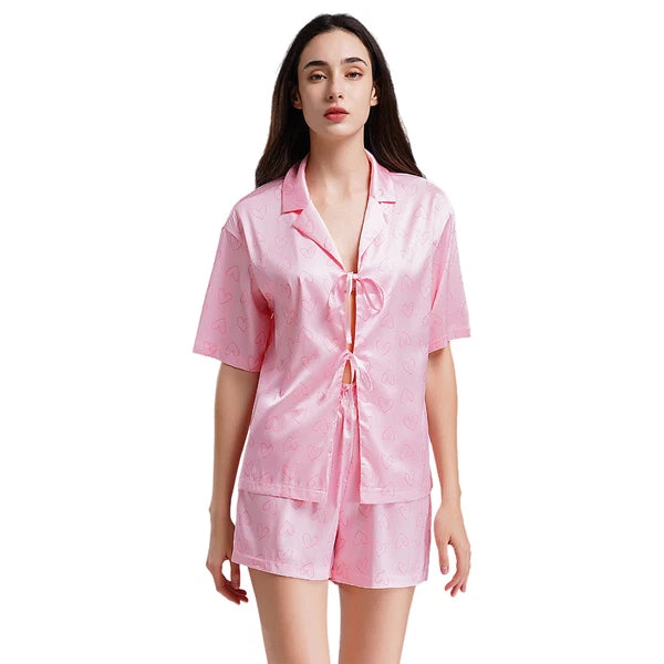 Women Nightwear Casual Pajamas Set Soft Sleepwear Shiny Homewear Comfortable