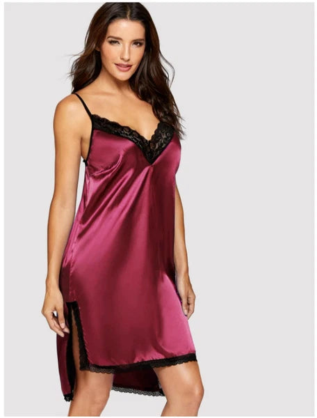 US Women Sexy-Lingerie Sleepwear Satin Silk Babydoll Lace Nightwear Pajamas Set