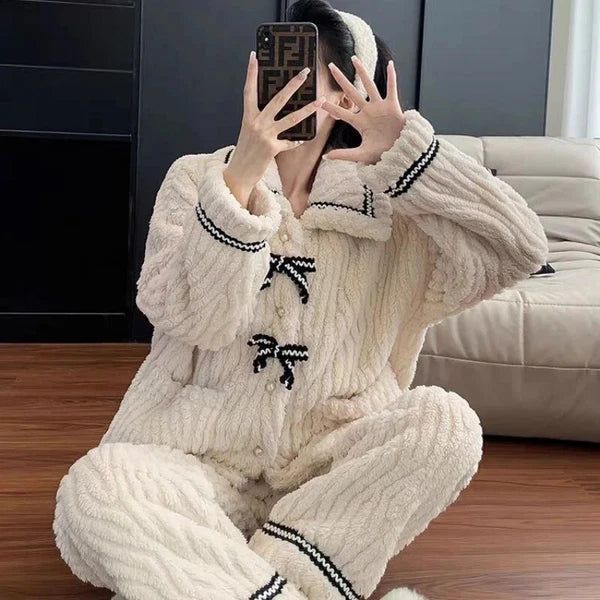 2Pcs/set Women's Pajamas Autumn Winter Students Home Wear Padded and Thickened