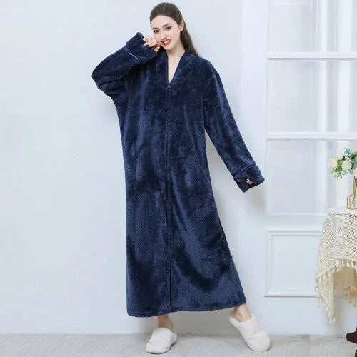 New Zipper Nightgown Flannel Nightgown Autumn Sleepwear Solid Color  Bathrobe