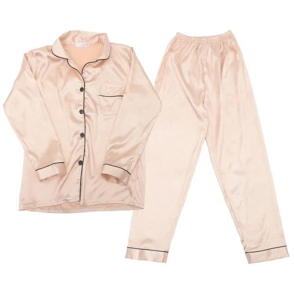 1 Set Female Nightclothes Trousers Simulated Silk Pajamas Set Fresh Long Sleeve