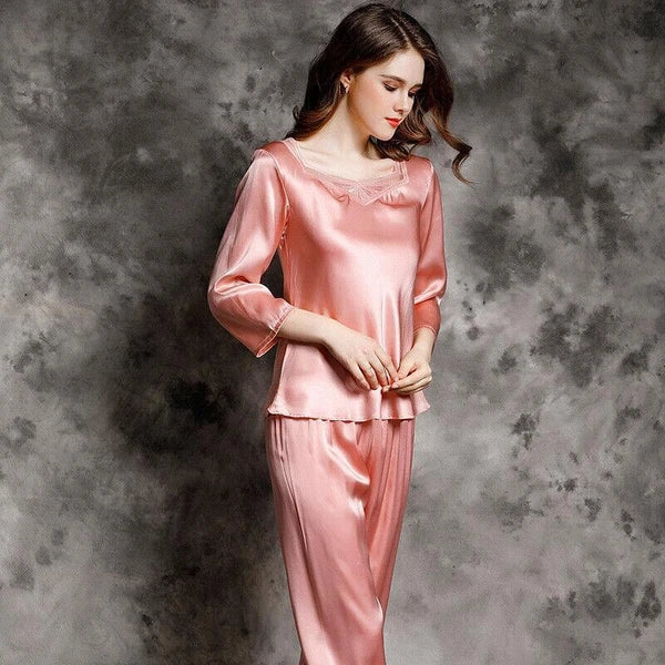 New Women Silk Pajamas Set,2 pcs,100% Mulberry Silk Sleepwear Nightwear U7130
