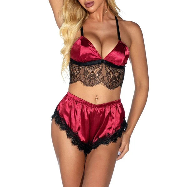 Womens Sexy-Lingerie Sleepwear Satin Silk Babydoll Lace Nightwear Pajamas Set US