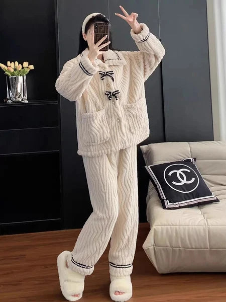 2Pcs/set Women's Pajamas Autumn Winter Students Home Wear Padded and Thickened