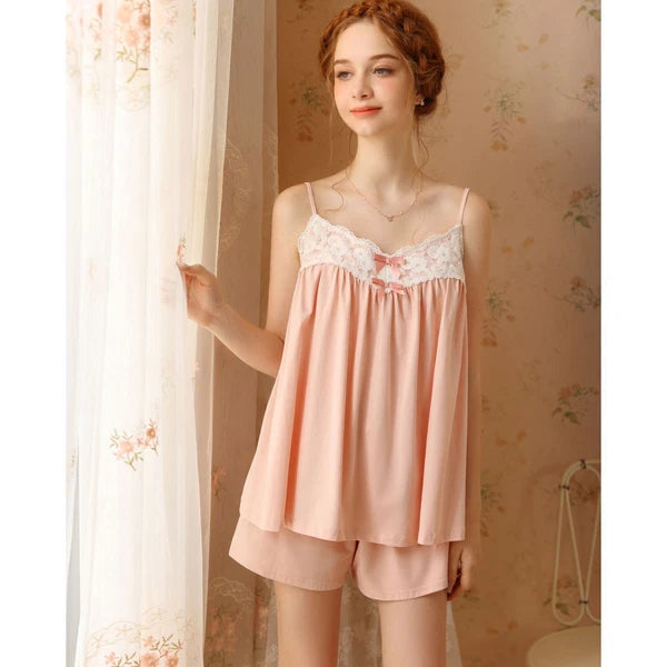 Women's Cotton Pajama Set Sleeveless Cute Summer V Neck Lightweight 2 Piece