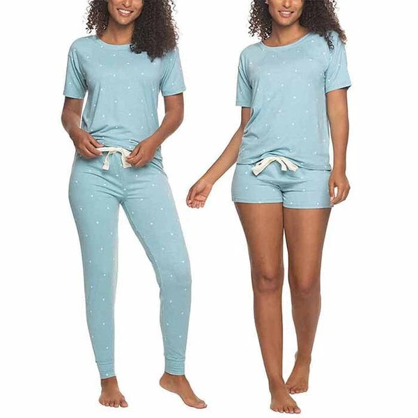 Felina Women's 3 Piece Pajama Set Jogger Shorts Crew Neck Tee