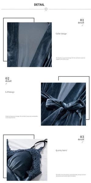 Velour Home Clothing 4pcs Sleep Set Intimate Lingerie Women Pajamas Long Sleeve