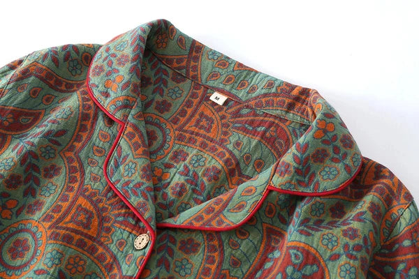 2024 new Ethnic style printed women's pajamas 2-piece set for casual wear