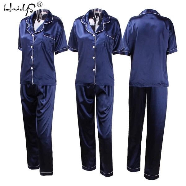 Women Lady Silk Satin Pajamas Set Pyjama Sleepwear Nightwear Summer Homewear Pj