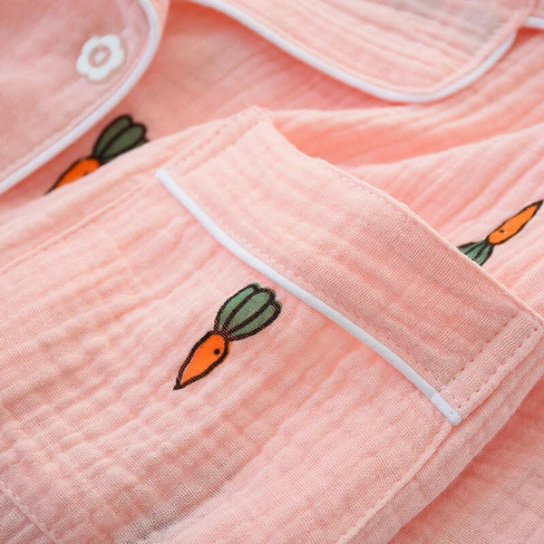 Chinese Japanese Autumn Women 100% Gauze Cotton Pajamas Set Sleepwear Nightwear