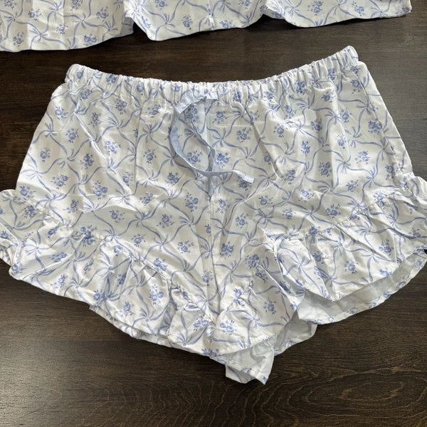 POTTERY BARN LoveShackFancy FLORAL TRELLIS SATEEN PAJAMA SET~PINK & BLUE AVAIL