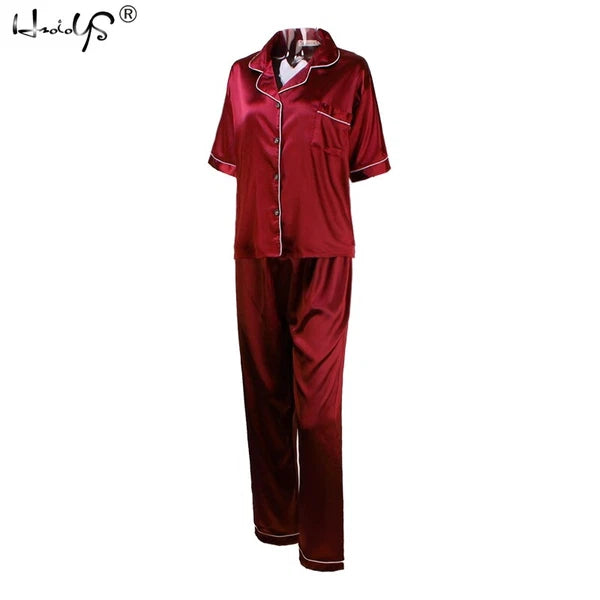 Women Lady Silk Satin Pajamas Set Pyjama Sleepwear Nightwear Summer Homewear Pj