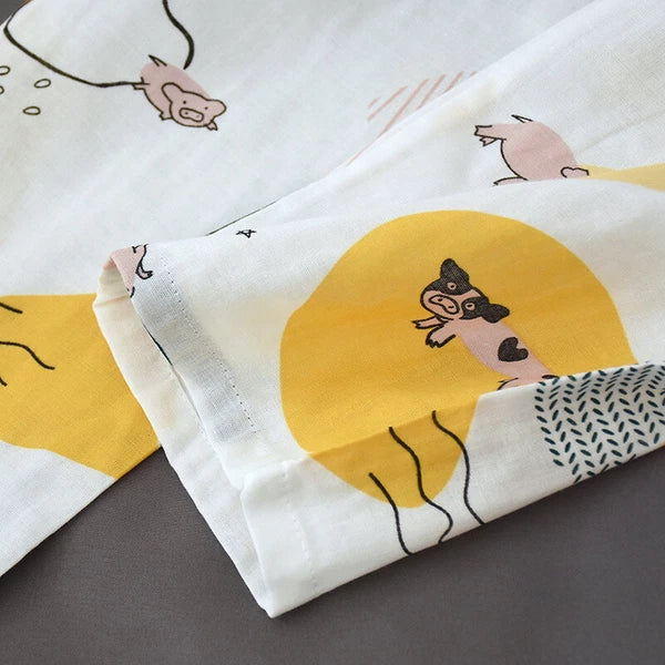 Women Pajamas Set 100% Cotton Printed Sleepwear Casual Nightwear Gauze Home Wear