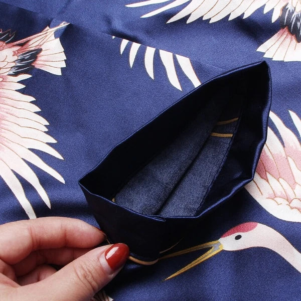 Women's Long Sleeve Silk Pajama Set Button-Down Sleepwear Print Loungewear Plus