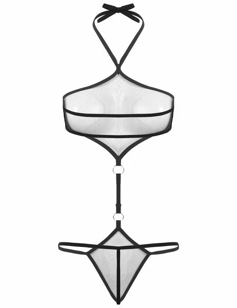 Sexy Women Mesh Lingerie Set Open Cups Bra Top Low Rise Mini Briefs Sleepwear