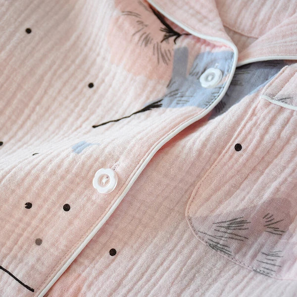 Japanese Women 100% Gauze Cotton Pajamas Set Long Sleeve Sleepwear Nightwear New