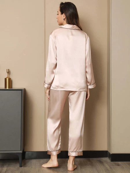 Women's 19mm Pure Mulberry Silk Pajamas Set Silk Sleepwear Nightwear Home Wear