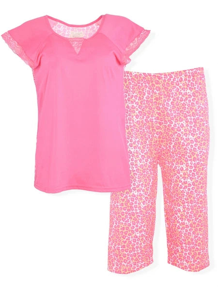 JEFFRICO Womens Capri Pajama Set 2 Piece Short Sleeve Top & Capri Pants 5035C