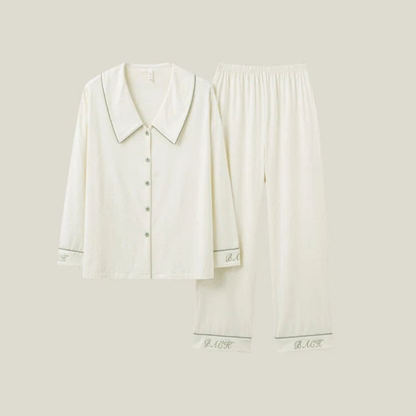New Women's Long Sleeve Homewear Antibacterial Comfortable Cotton Sleepwear Set