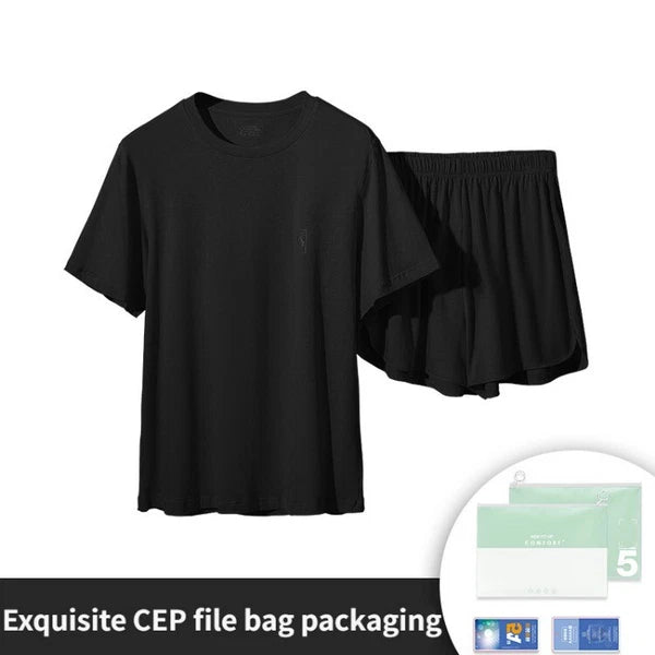 Summer Women's Cotton Short Sleeve Lounge Loose Seat Antibacterial Pajamas Set-