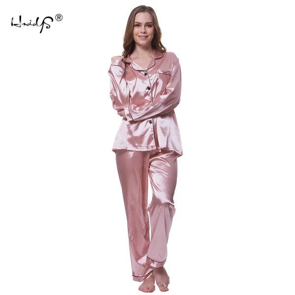Womens/Ladies Long Sleeve Silk Satin Pyjamas Pyjama PJs Soft Silk PJS Nightwear