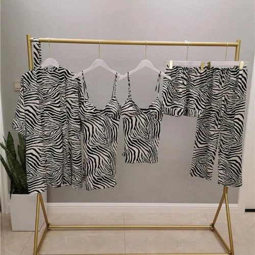 Women Satin Pajamas Suit V-Neck Kimono Robe Set with Cheast Pads Nightwear Sexy