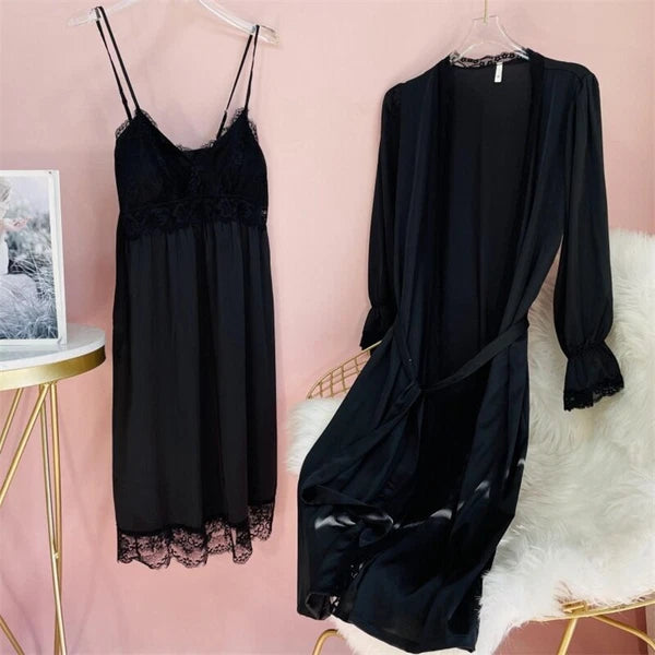 2023  Women's robe pajama set sexy lace suspender pajama dress bathrobe