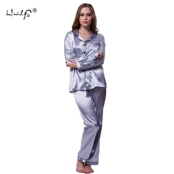 Womens/Ladies Long Sleeve Silk Satin Pyjamas Pyjama PJs Soft Silk PJS Nightwear
