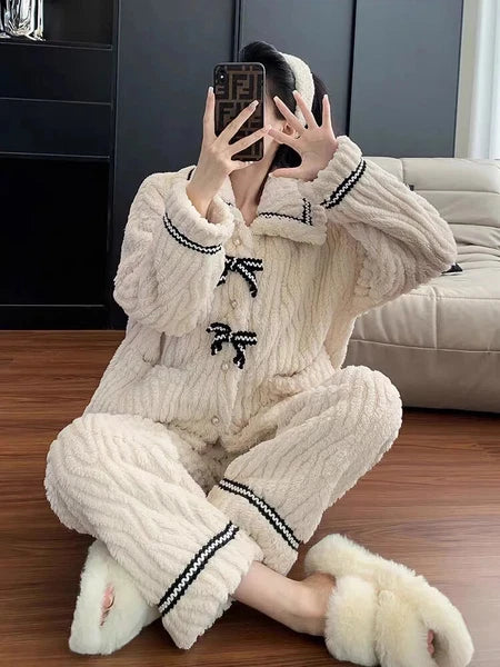 2Pcs/set Women's Pajamas Autumn Winter Students Home Wear Padded and Thickened