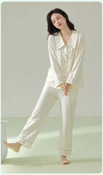 New Women's Long Sleeve Homewear Antibacterial Comfortable Cotton Sleepwear Set
