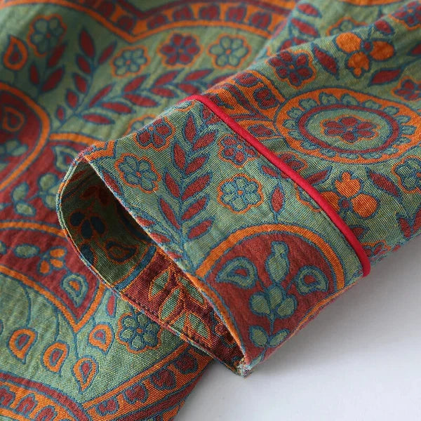 2024 new Ethnic style printed women's pajamas 2-piece set for casual wear