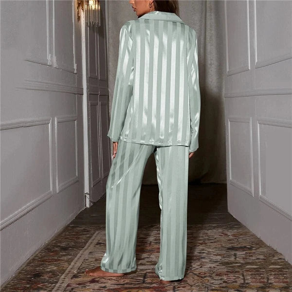 2023 Women's striped pajama set, solid silk satin pajama two-piece set