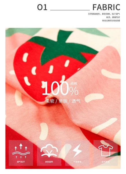 WomenPyjamas Set Strawberry Sleepwear Cotton Yarn Kimono PajamasV-Neck Plus Size