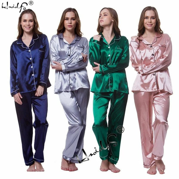 Womens/Ladies Long Sleeve Silk Satin Pyjamas Pyjama PJs Soft Silk PJS Nightwear