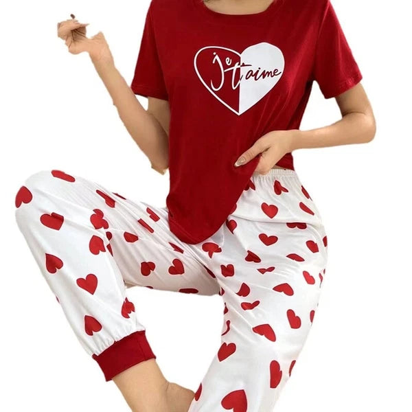 Womens Pajamas Set Lounge Set Short Sleeve Pjs Joggers Pants Sleepwear 2 Piece