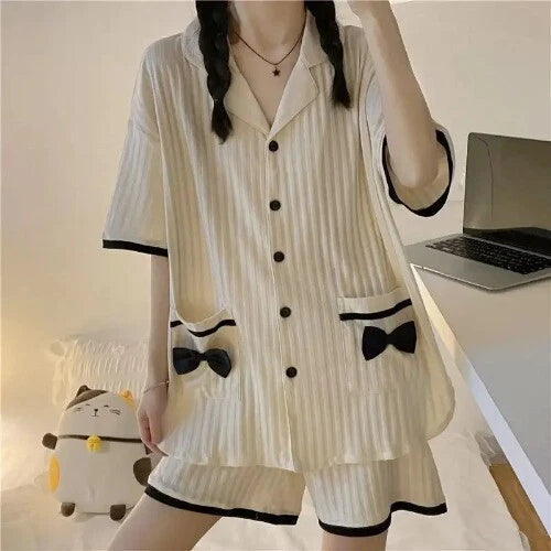 Pajama Sets Women Summer  Comfortable Sweet Pockets Students Casual Baggy