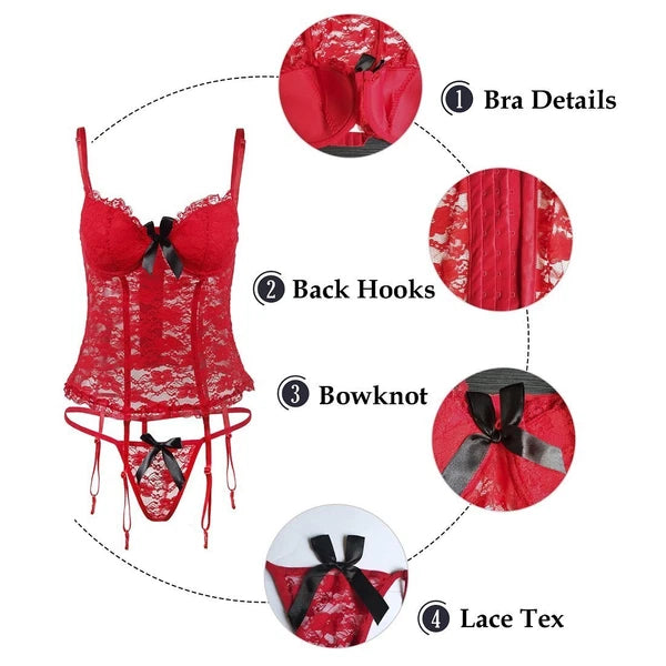 Plus Size Women Sexy Lingerie Lace Bodysuit Lace Underwear Sleepwear G-string US