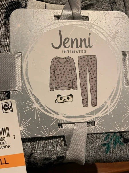 Jenni by Jennifer Moore Knit 3 Piece Pajama Set Grey Tossed Panda  S
