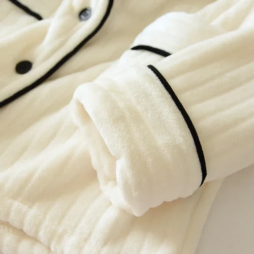Warm Coral Fleece Pajamas Women Flannel Couple  Lapel Home Men's Sleepwear Suit