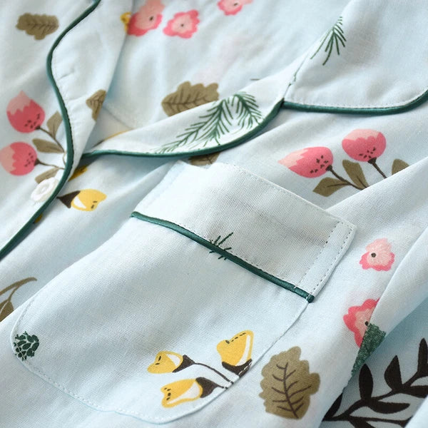 Women Pajamas Set 100% Cotton Printed Sleepwear Casual Nightwear Gauze Home Wear