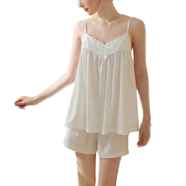 Women's Cotton Pajama Set Sleeveless Cute Summer V Neck Lightweight 2 Piece