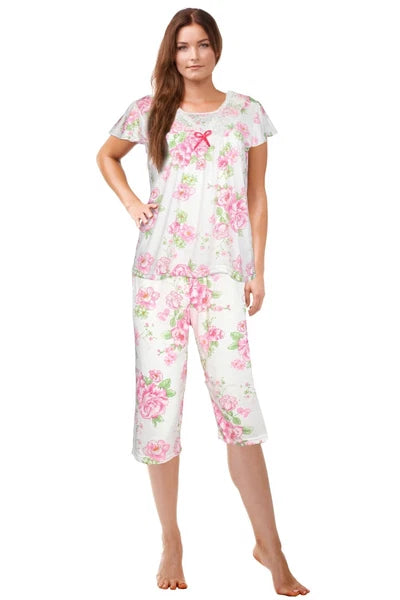 JEFFRICO Womens Capri Pajama Set 2 Piece Short Sleeve Top & Capri Pants 812C