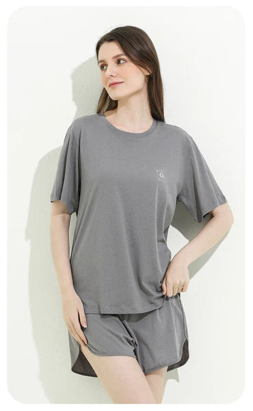 Women's Anti Bacterial Short Sleeve Lounge Loose Fit Cotton Summer Pajama Set