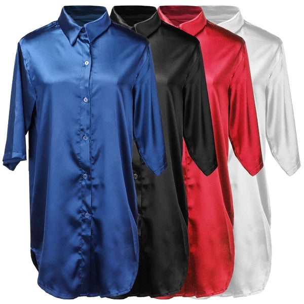 Women's Sexy Satin Sleep Shirt Lingerie Nightgown Sleepwear Silk Bathrobe Pajama