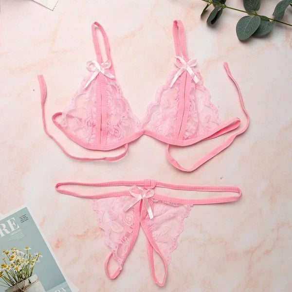 Sexy Lingerie Lace Bra G-string Thong Set Babydoll Sleepwear Underwear Nightwear
