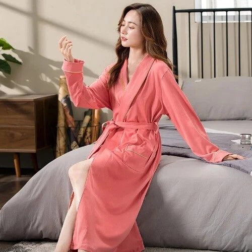 M-4XL Bridesmaid DressingGown Plus Size Cotton Bridesn'Robes Long Sleeve Loose