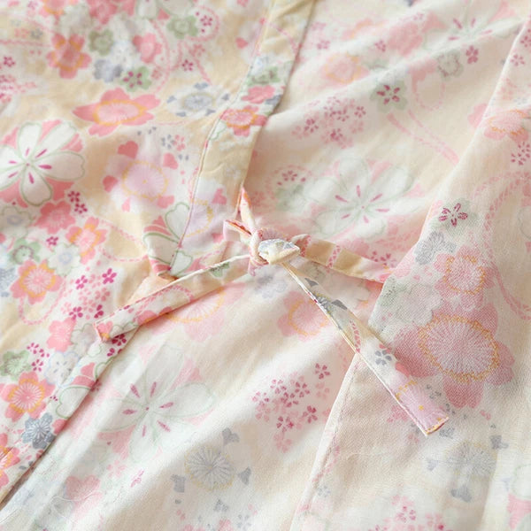 Japanese Harajuku 100% Gauze Cotton Kimono Pajamas Top+Pants Women Nightgown Set