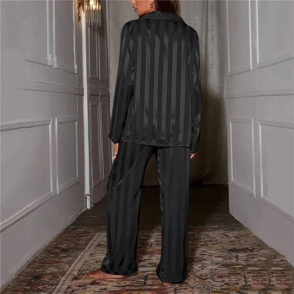 2023 Women's striped pajama set, solid silk satin pajama two-piece set